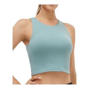 Oalka Longline Active Crop Tank Sage Green Built in Bra Athletic Top Size M